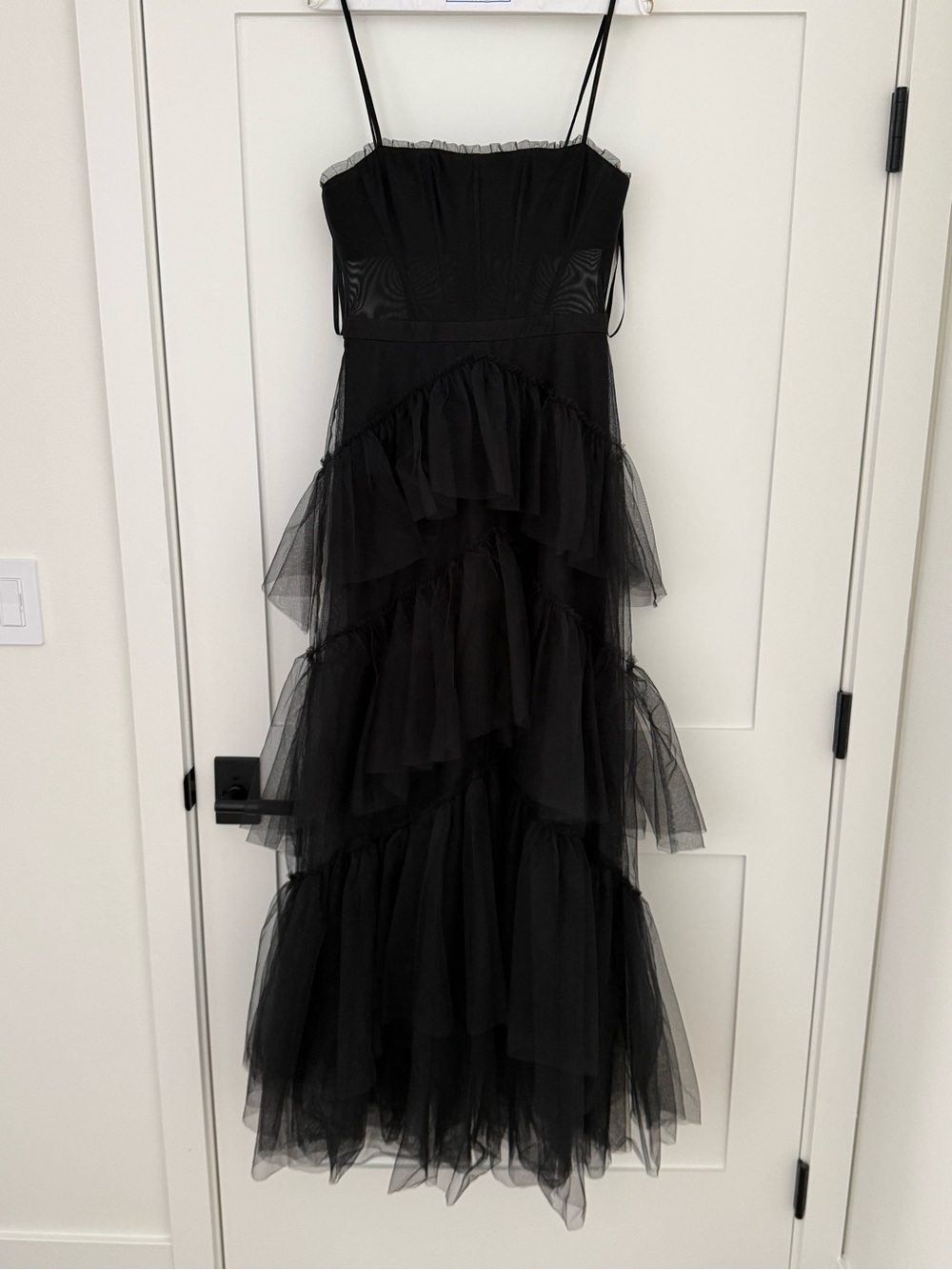 BCBG Black Tiered Tulle Evening Dress - Picture 3 of 6